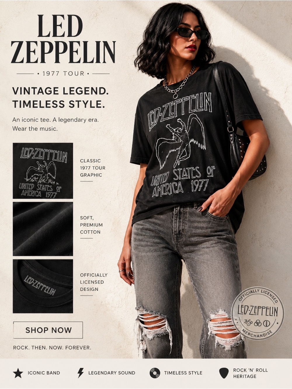 Led Zeppelin Black Graphic Short Sleeve Tee - Women's